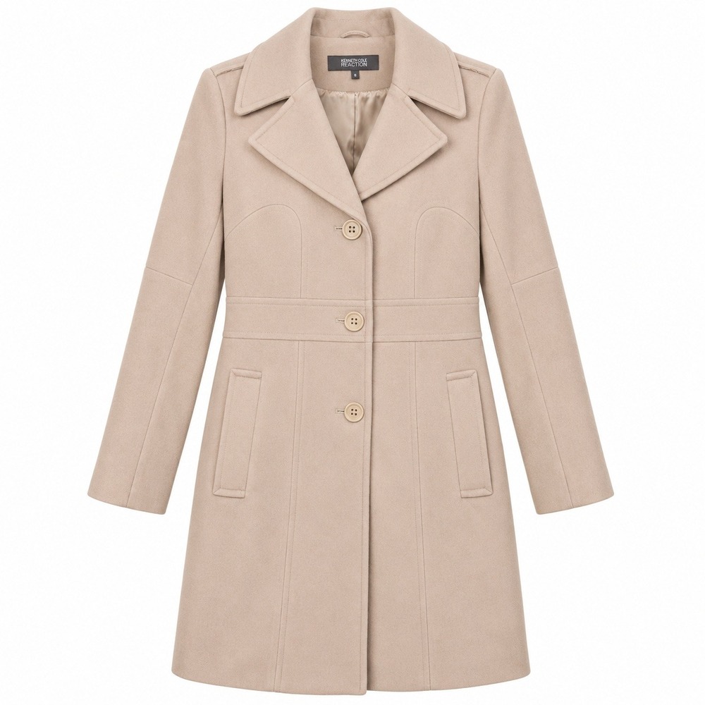 Kenneth Cole Reaction Size 8 Taupe Wool Blend Long Coat Quiet Luxury Old Money